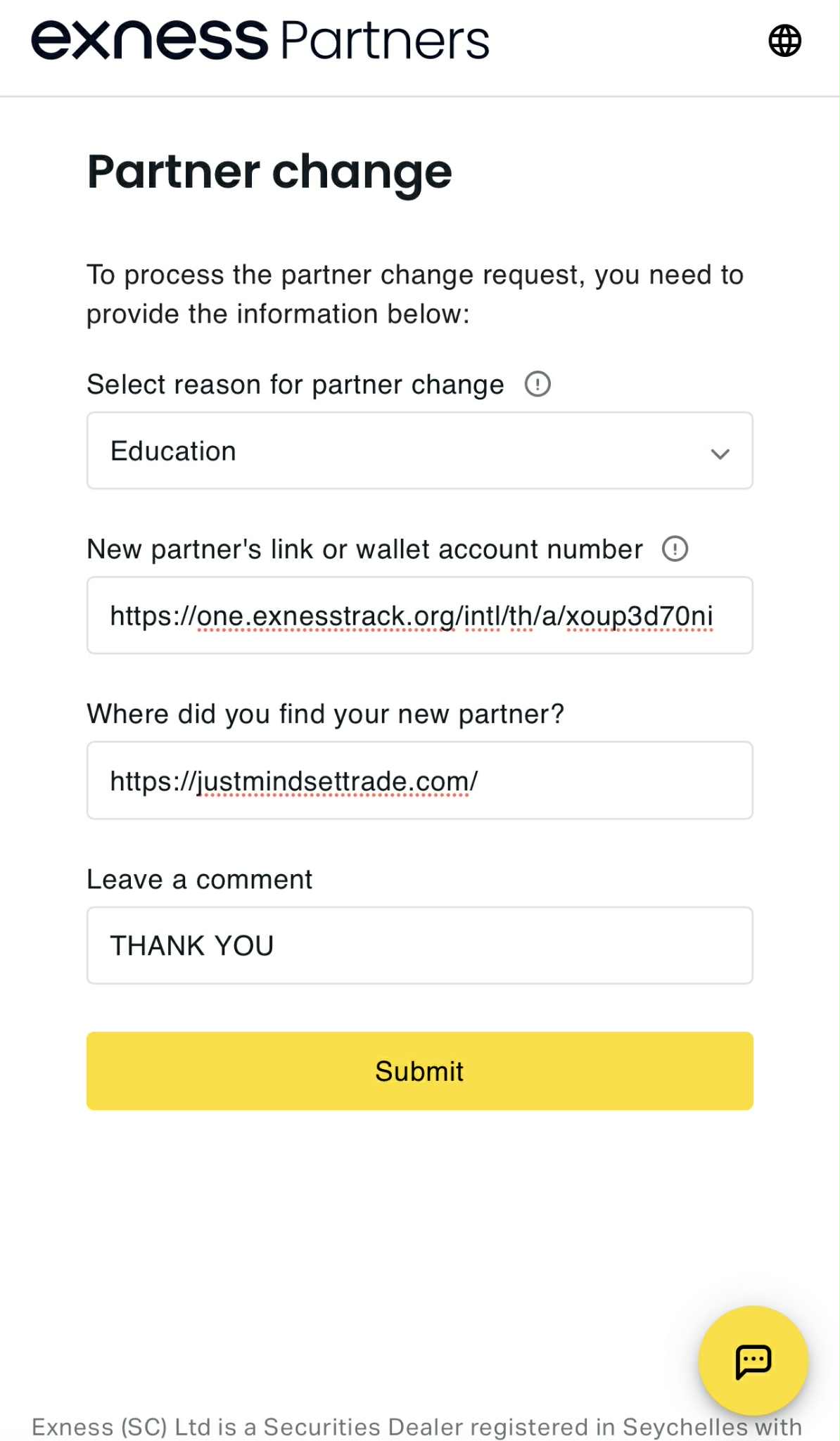 Partner change form